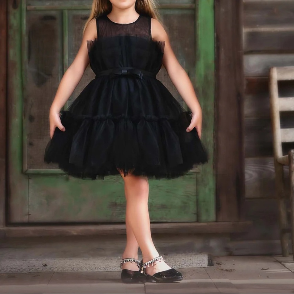 Trish Scully Child Elegant Black Tulle “Audrey” Dress.  Girl 14.